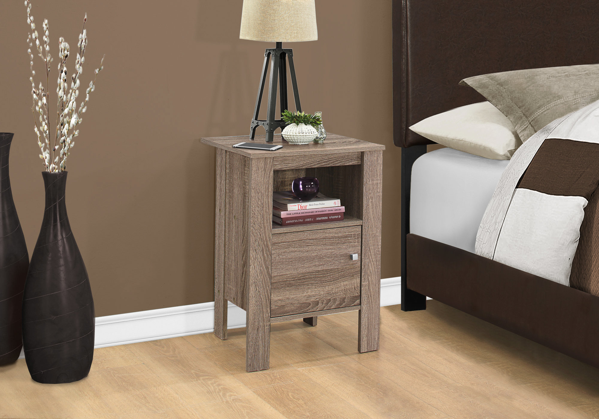 14" x 17.25" x 24.25" Dark Taupe Particle Board Storage Accent Table - Image 2