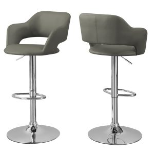 21" x 22.5" x 36" Light Grey Foam Metal Leather Look  Barstool
