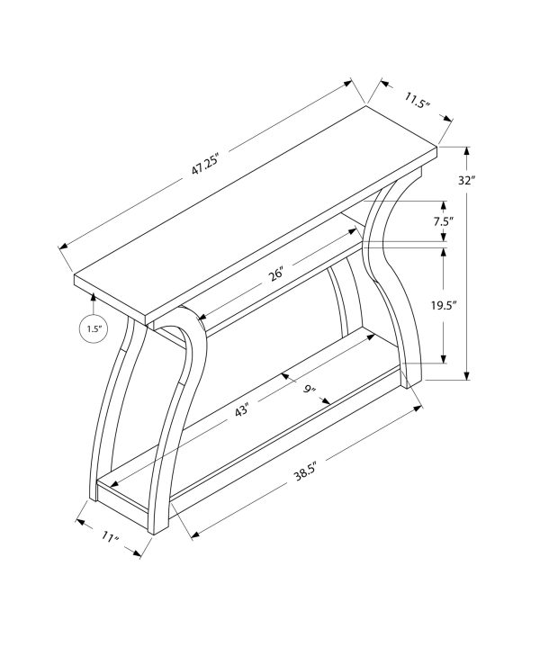 11.5" x 47.25" x 32" Black Hollow Core Particle Board  Accent Table Hall Console - Image 4