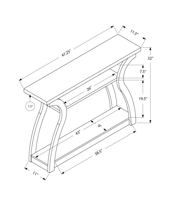 11.5" x 47.25" x 32" Dark Taupe Hollow Core Particle Board Accent Table Hall Console - Image 3