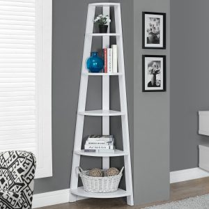 72" White Particle Board  Laminate  and MDF Corner Bookshelf