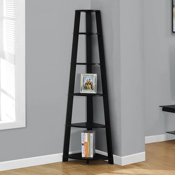 Black Five Tier Open Corner Bookcase - Image 5