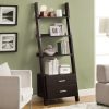 69" Cappuccino Particle Board Ladder Bookcase with Two Storage Drawers