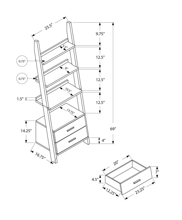 69" Cappuccino Particle Board Ladder Bookcase with Two Storage Drawers - Image 4