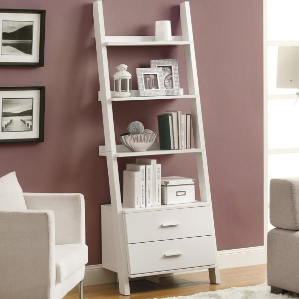 16.75" x 25.5" x 69" White Particle Board Hollow Core  Bookcase with 2 Storage Drawers - Image 5