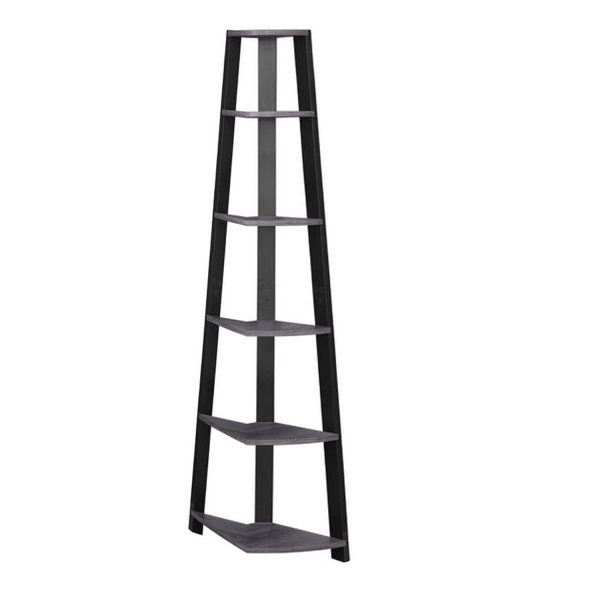 71" Chic Grey and Black 5 Shelf Corner Bookcase - Image 5
