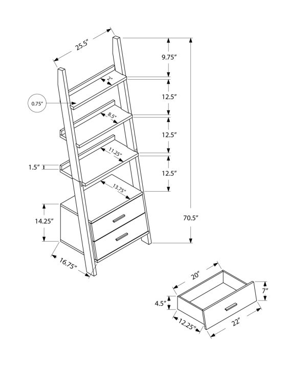 16.75" x 25.5" x 69" Grey Black Particle Board Hollow Core  Bookcase with 2 Storage Drawers - Image 3