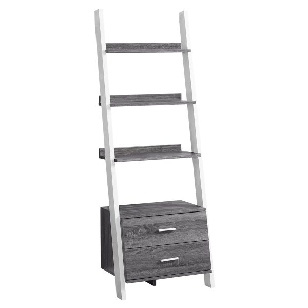 16.75" x 25.5" x 69" Grey White Particle Board Hollow Core  Bookcase with 2 Storage Drawers
