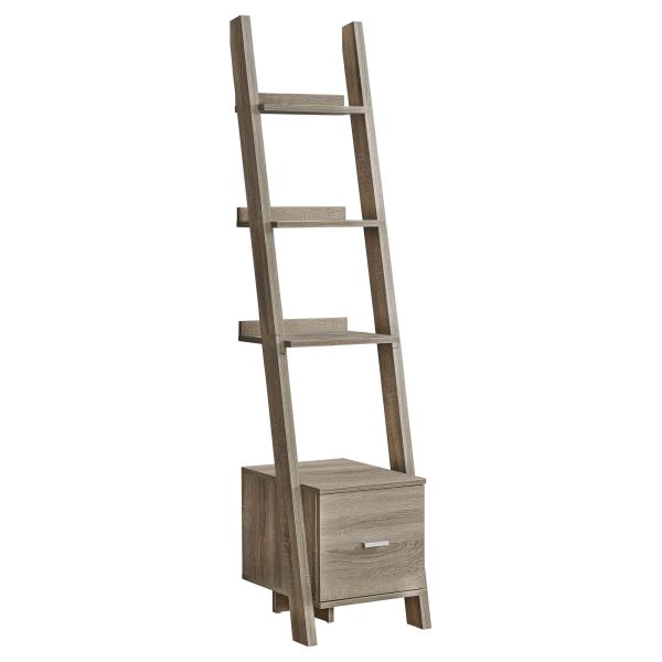 69" Dark Taupe Particle Board Ladder Bookcase with a Storage Drawer - Image 2