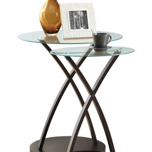 28.5" x 38" x 47" Cappuccino Clear Glass Particle Board Tempered Glass 2pcs Nesting Table Set