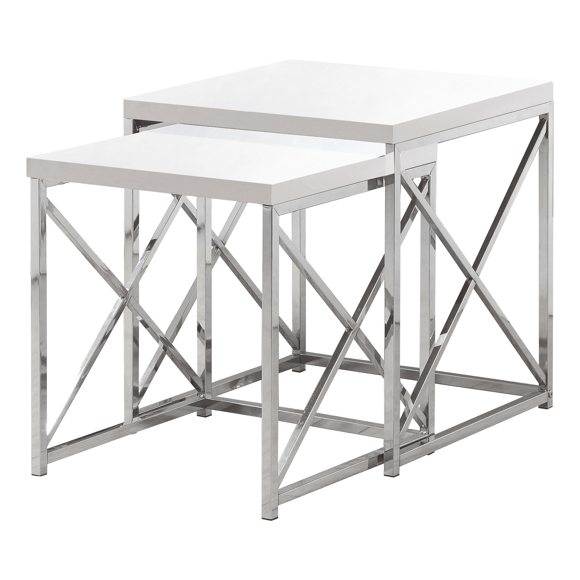 40.5" Particle Board and Chrome Metal Two Pieces Nesting Table Set - Image 2