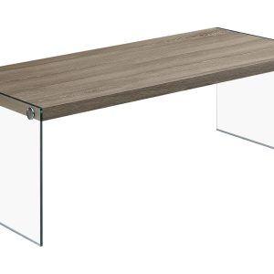 22" x 44" x 16" Dark Taupe  Tempered Glass  Coffee Table
