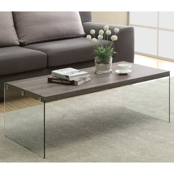 22" x 44" x 16" Dark Taupe  Tempered Glass  Coffee Table - Image 5