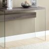 15.75" x 44" x 32" Dark Taupe Clear Particle Board Tempered Glass  Accent Table