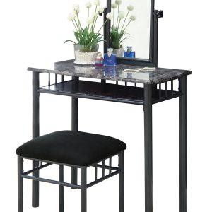 31" x 46" x 69" Grey MarblewithCharcoal Metal  2pcs Vanity Set