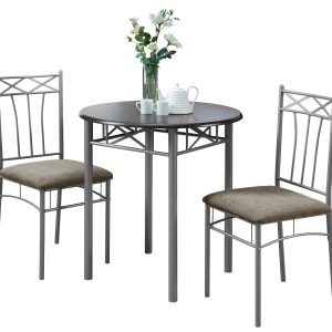 64" x 64" x 102" CappuccinowithSilver  Metal  3pcs Dining Set