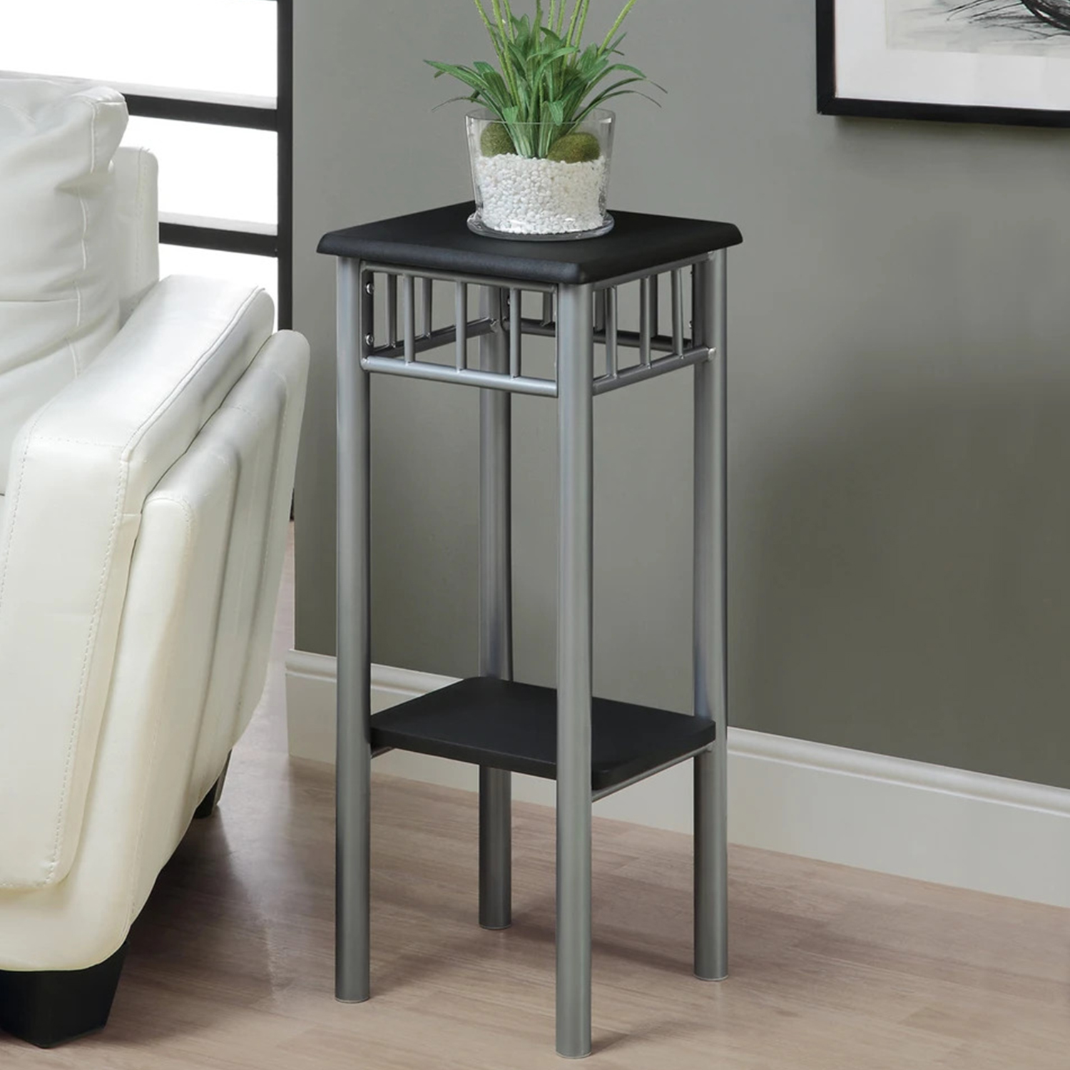 12" x 12" x 28" Black Silver Mdf Metal Accent Table - Image 5