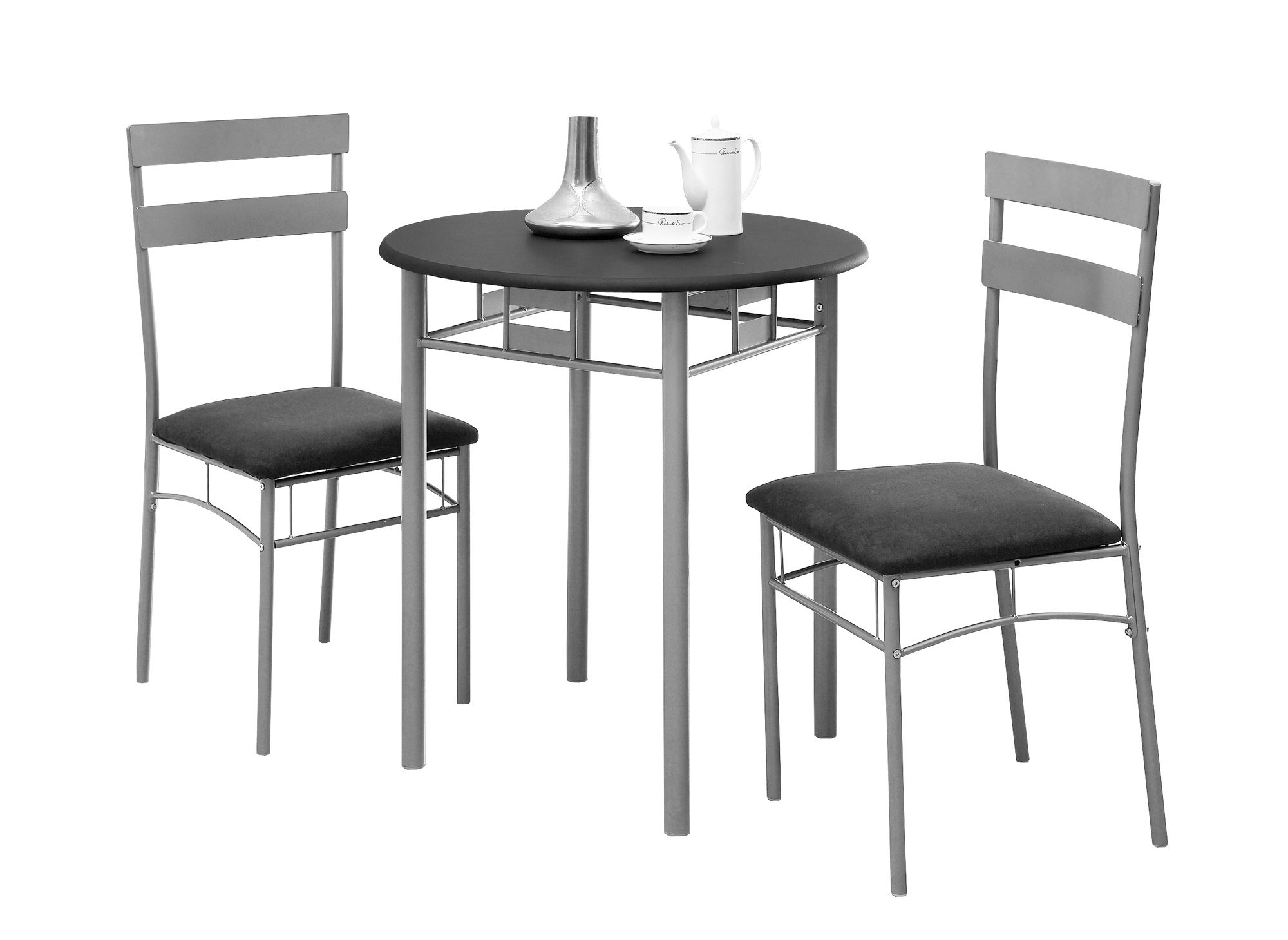 36" Black Microfiber Foam MDF and Silver Metal Three Pieces Dining Set - Image 2