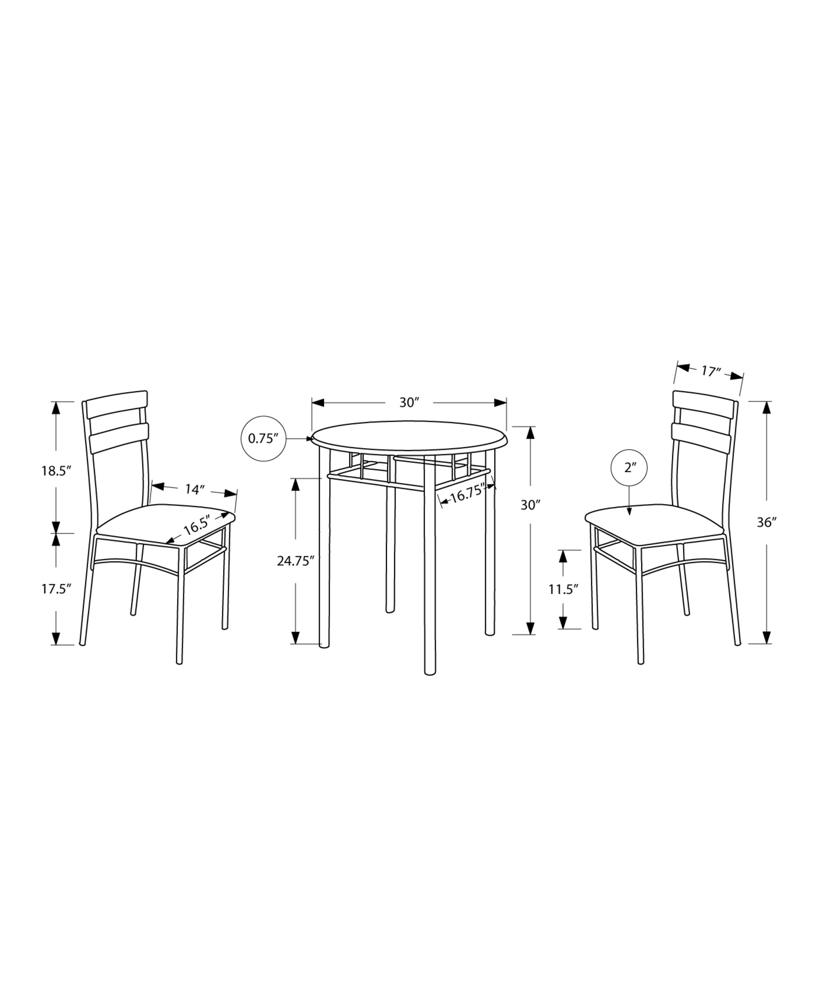 36" Black Microfiber Foam MDF and Silver Metal Three Pieces Dining Set - Image 4