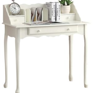 18" White Rectangular Secretary Desk With Three Drawers