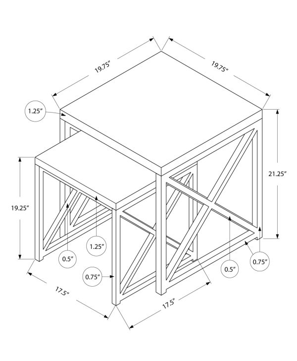 37.25" x 37.25" x 40.5" Grey Particle Board Metal  2pcs Nesting Table Set - Image 3
