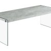 22" x 44" x 16" Grey Cement  Tempered Glass  Coffee Table