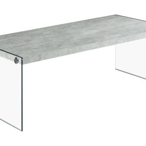 22" x 44" x 16" Grey Cement Tempered Glass Coffee Table