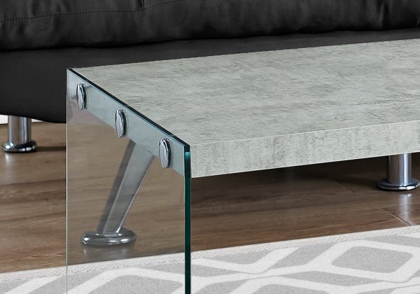 22" x 44" x 16" Grey Cement  Tempered Glass  Coffee Table - Image 2