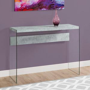 32" Grey Cement Particle Board and Clear Tempered Glass Accent Table