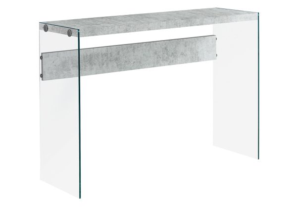 32" Grey Cement Particle Board and Clear Tempered Glass Accent Table - Image 2