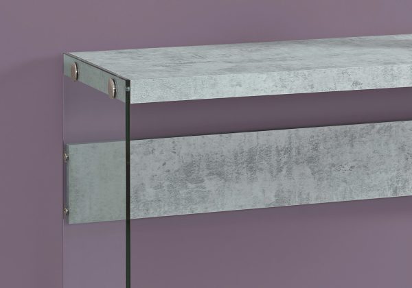 32" Grey Cement Particle Board and Clear Tempered Glass Accent Table - Image 3