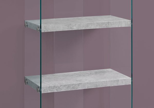 60" Grey Cement Particle Board and Clear Tempered Glass Bookcase - Image 3