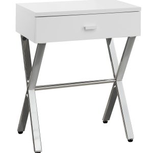 12" x 18.25" x 22.25" White Finish and Chrome Metal Accent Table