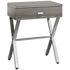 12" x 18.25" x 22.25" Dark Taupe Finish and Chrome Metal Accent Table