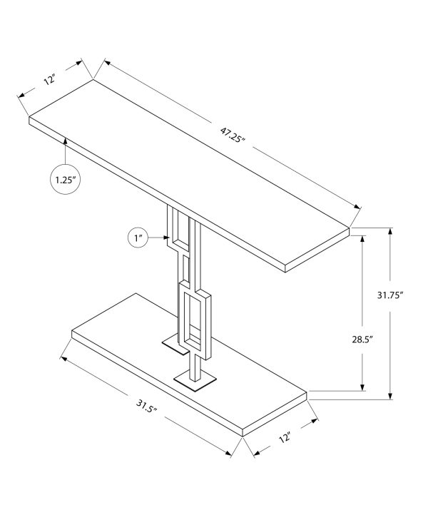 12" x 47.25" x 31" Grey CementBlack Nickel Metel Accent Table - Image 3