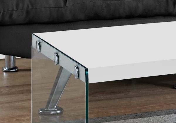 22" x 44" x 16.25" White Clear Particle Board Tempered Glass Coffee Table - Image 2