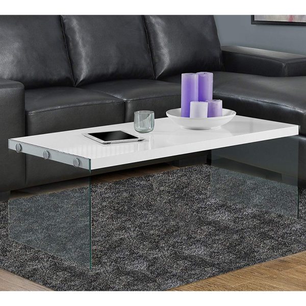 22" x 44" x 16.25" White Clear Particle Board Tempered Glass Coffee Table - Image 5
