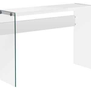 15.75" x 44" x 32" White Clear Particle Board Tempered Glass  Accent Table