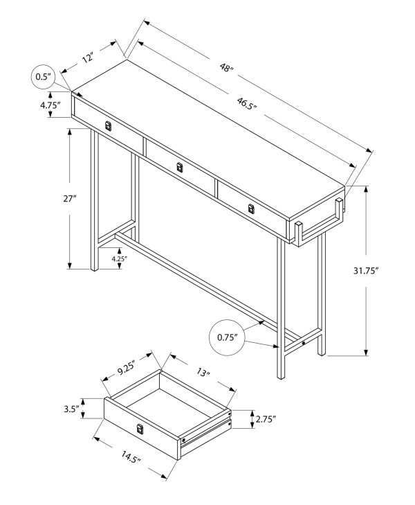 12" x 48" x 31.75" White Particle Board Metal  Accent Table - Image 3