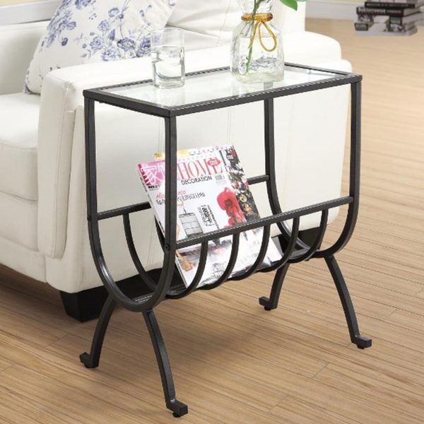11.5" x 18.25" x 22" Brown Clear Metal Tempered Glass  Accent Table - Image 5