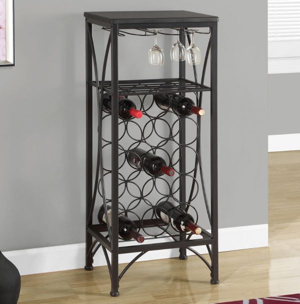 12.5" x 16.25" x 40.5" Black Metal Wine Bottle and Glass Rack Home Bar - Image 2