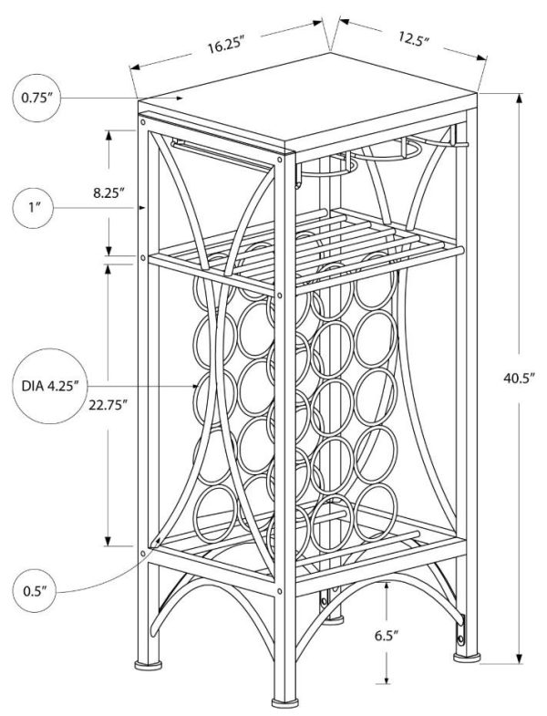 12.5" x 16.25" x 40.5" Black Metal Wine Bottle and Glass Rack Home Bar - Image 3