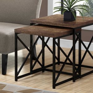 37.25" x 37.25" x 40.5" Brown Black Particle Board Metal 2pcs Nesting Table Set