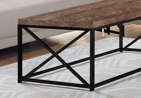 17" Reclaimed Wood Particle Board and Black Metal Coffee Table - Image 3