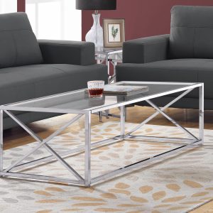 17.25" Chrome Metal and Clear Tempered Glass Coffee Table