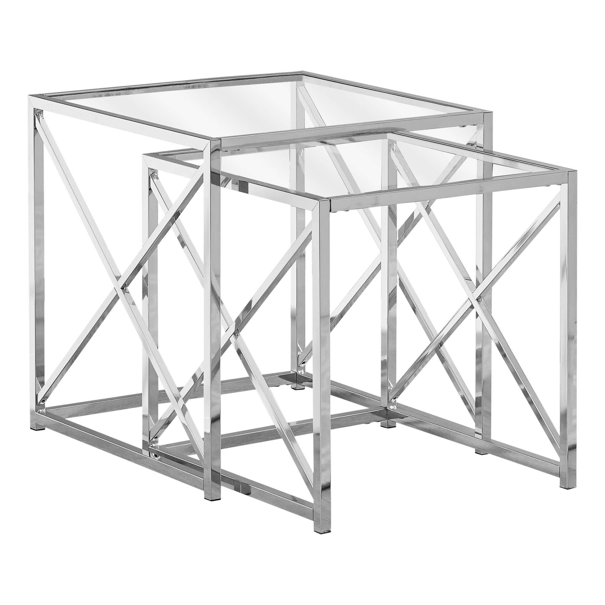 38" Chrome Metal and Tempered Glass Two Pieces Nesting Table Set - Image 2