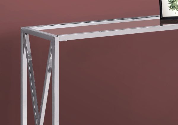 12" x 42.25" x 32.25" Chrome Clear Metal Tempered Glass Accent Table - Image 2