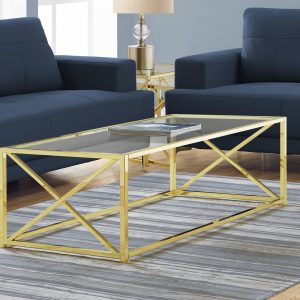 17.25" Gold Metal and Clear Tempered Glass Coffee Table