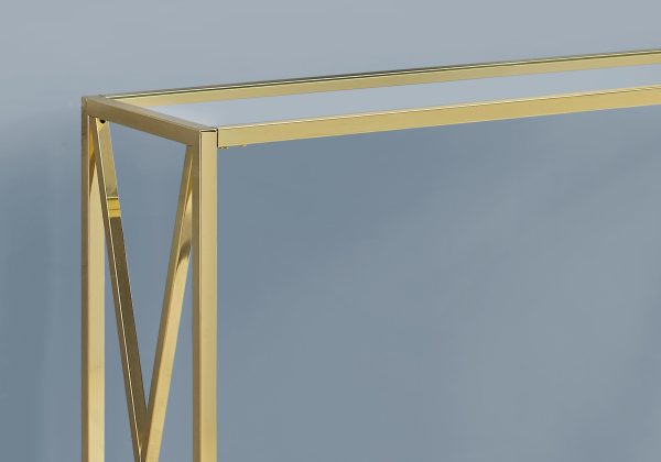 12" x 42.25" x 32.25" Gold Clear Metal Tempered Glass Accent Table - Image 2