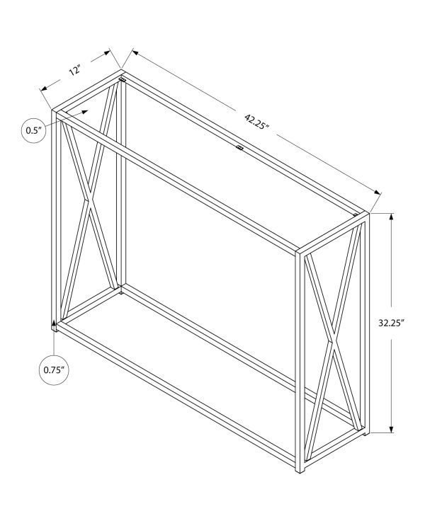 12" x 42.25" x 32.25" Gold Clear Metal Tempered Glass Accent Table - Image 3